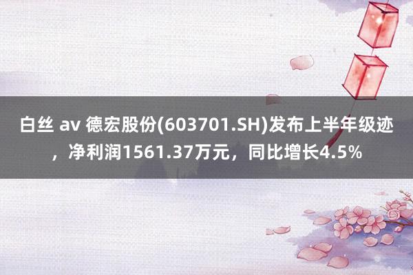 白丝 av 德宏股份(603701.SH)发布上半年级迹，净利润1561.37万元，同比增长4.5%